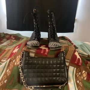Boots! Black COMBAT BOOTS w/Studs by AEO! NineWest purse! Both LIKE NEW!